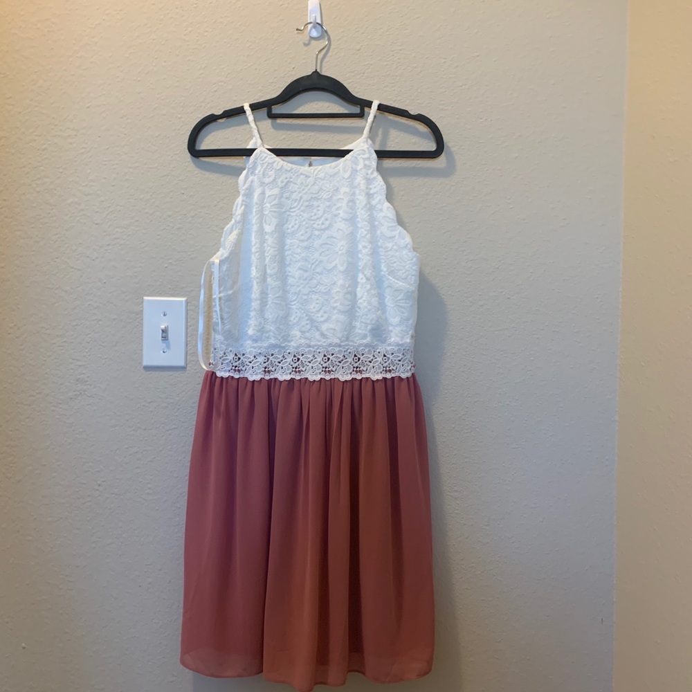 White and mauve cocktail dress